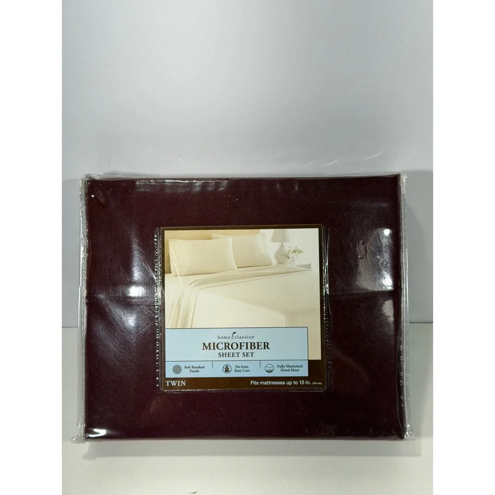 Home Classics Microfiber Sheet‎ Set Twin Burgundy 3 Piece Deep Pocket New